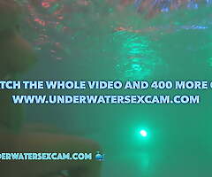 Voyeur underwater, close down b close pool web camera shows Arab girl playing around her big unassuming tits while masturbating around Negro stream!