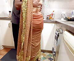 Indian Couple Romance in the Kitchen - Saree Sexual intercourse - Saree lifted up, Ass Spanked Boobs Press
