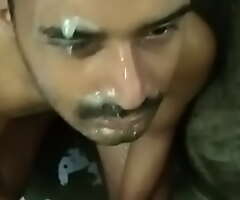 Desi Indian Tamil house-servant cum facial all round defecate