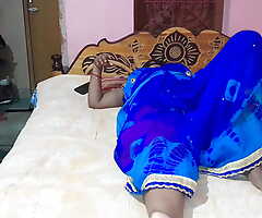 Indian bhabi  wear blue  saree and fuck lasting by devar