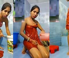 Desi sexy girl clothing removing bathing showing for stepbrother small interior showing