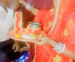 Husband and wife of Indian desi village celebrated honeymoon on the auspicious set-to of Karva Chauth fast.