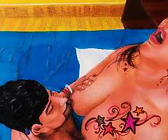 Erotic art or drawing of off colour Indian woman fucking her husband