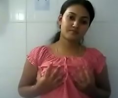 indian girl nude and press the brush boobs hard for me